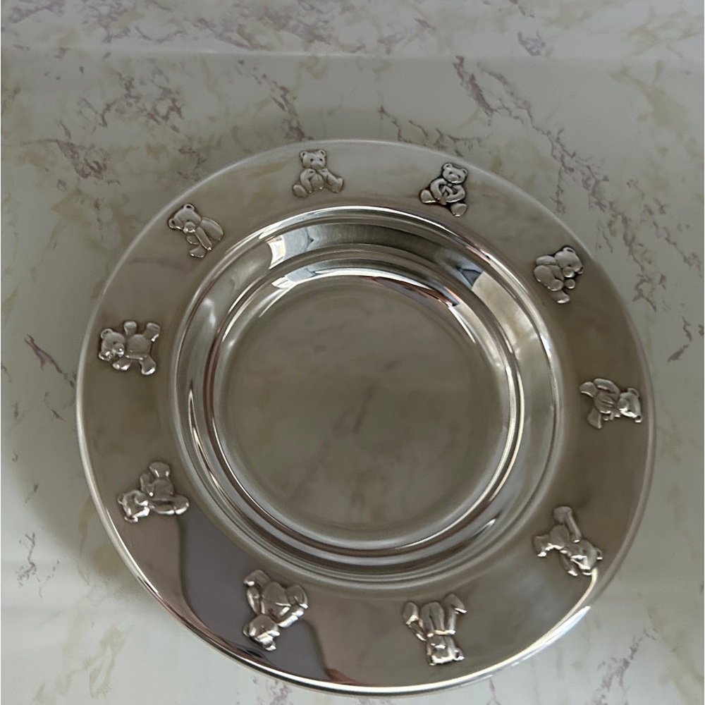 Lunt Silverplate Teddy Bear Round Candy/Snack/Trinket/Key Dish Vintage